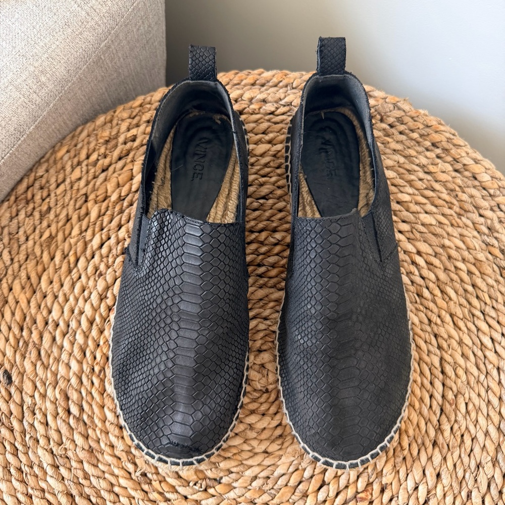 Vince Black Textured Espadrille Slip-Ons